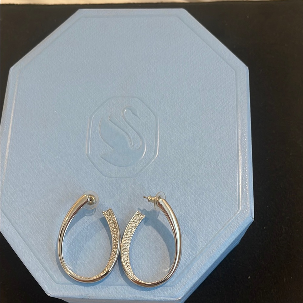 Swarovski Silver Hoop Earrings Modern Design